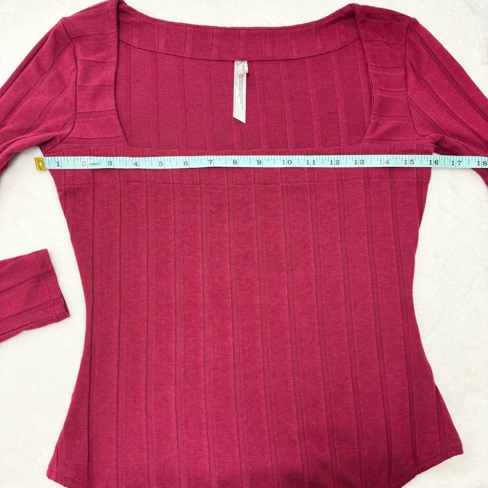 FREE PEOPLE INTIMATELY WINE RED LONG‎ SLEEVE BESIDE ME RIBBED THONG BODYSUIT S